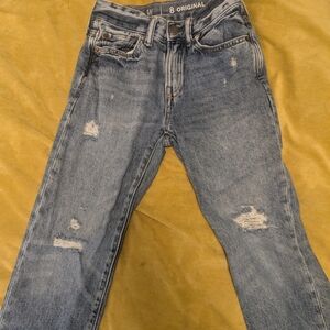GAP Girls Sz 8 Straight Fit Distressed Blue Jeans